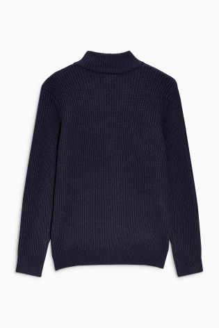 Navy Zip Through Funnel Sweater
